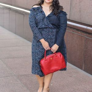 EUC Off the Shoulder Blue Print Wrap Dress